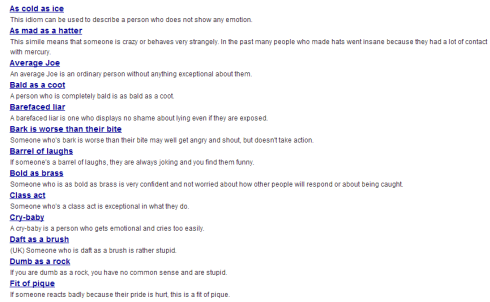 Idioms: Character & appearance (SOURCE: usingenglish.com)