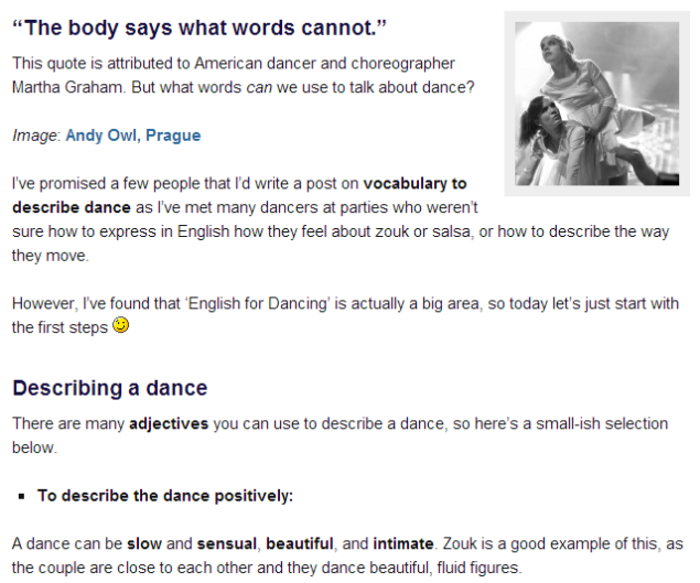 Vocabulary to describe dance  (SOURCE: getintoenglish.com)
