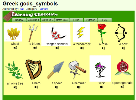 Greek gods -symbols (AUDIO VOCABULARY- ONLINE) 1 CLICK HERE (SOURCE: learningchocolate.com) Greek gods -symbols (AUDIO VOCABULARY- ONLINE) 1CLICK HERE (SOURCE: learningchocolate.com)