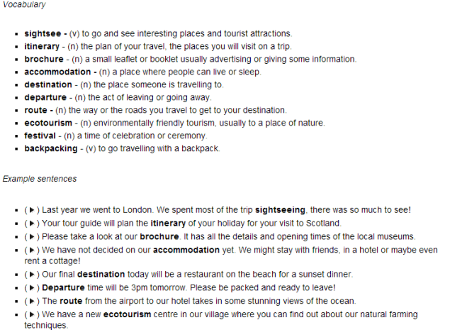 Tourism Vocabulary-LISTEN & READ (SOURCE: funkyenglish.com)