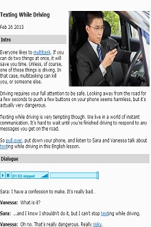 Texting While Driving- CLICK TO VIEW ONLINE LISTENING ACTIVITY (SOURCE: myenglishpages.com) Texting While Driving- CLICK TO VIEW ONLINE LISTENING ACTIVITY (SOURCE: myenglishpages.com)