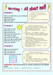 Writing : A profile of yourself - All About me! by vickyvar (SOURCE: eslprintables.com) CLICK TO VIEW