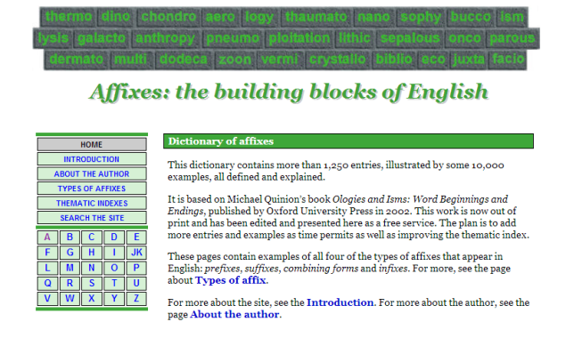 Dictionary of affixes