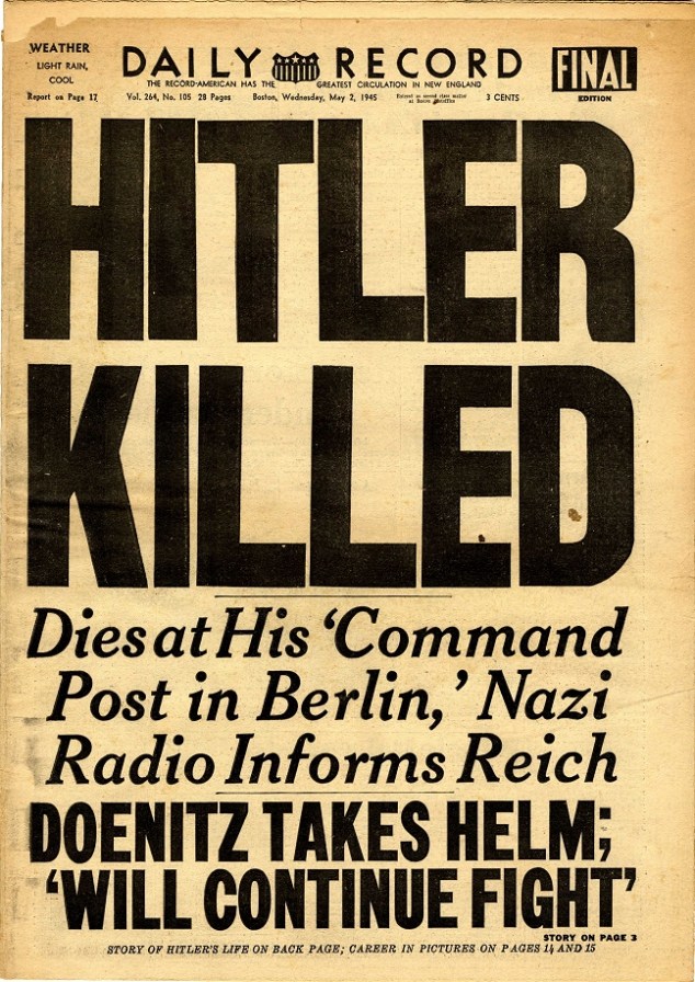 ADOLF HITLER DEAD IN BERLIN! -DAILY RECORD (SOURCE:mitchellarchives.com)