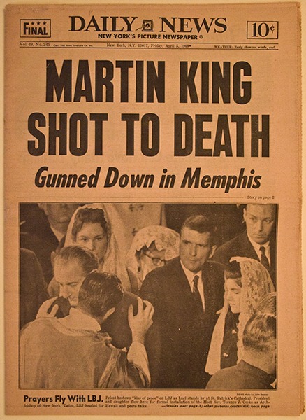 DR. MARTIN LUTHER KING, JR. ASSASSINATED, Daily News New York April 5, 1968 (SOURCE:mitchellarchives.com)