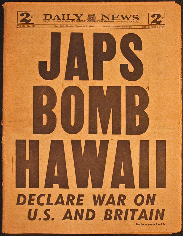 PEARL HARBOR ATTACKED! Daily News New York December 8, 1941 (SOURCE:mitchellarchives.com)