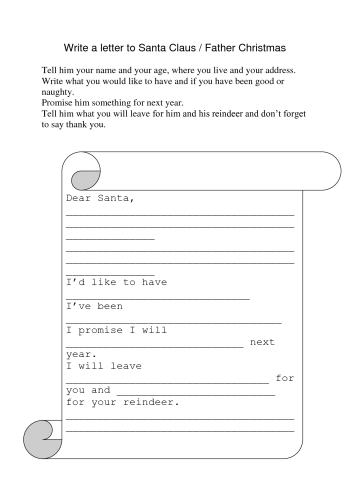 Write a letter to Santa Claus Father Christmas (SOURCE: docstoc.com)