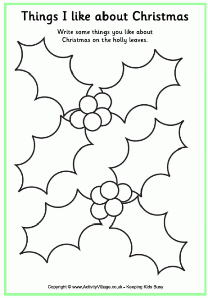 Things I like about Christmas worksheet (SOURCE: activityvillage.co.uk)