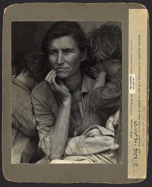 Destitute pea pickers in California. Mother of seven children. Age thirty-two. Nipomo, California by Lange, Dorothea, photographer (SOURCE: LIBRARY OF CONGRESS)