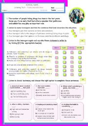 WORKSHEET: "Teens and Addictions" (drugs) - Listening Test for intermediate Stds. by mena22 (SOURCE:eslprintables.com)