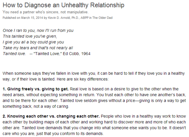 How to Diagnose an Unhealthy Relationship (SOURCE: psychologytoday.com)