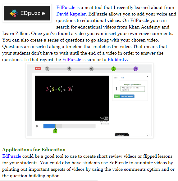 EDPuzzle - Add Your Voice and Text Questions to Educational Videos (SOURCE: freetech4teachers.com)