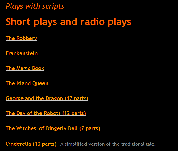 Plays with scripts- Short plays and radio plays (SOURCE: efltheatreclub.co.uk)