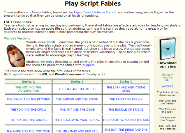 Play Script Fables (SOURCE:play-script-and-song.com)